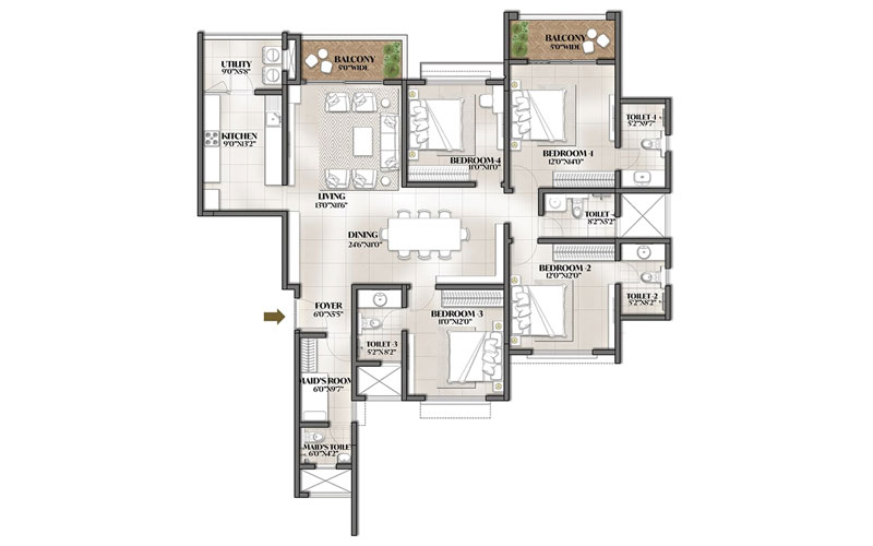 The Prestige City 4 BHK Floorplan